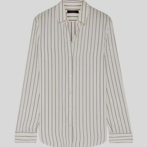 The Row Peter silk shirt in off white and blue stripe